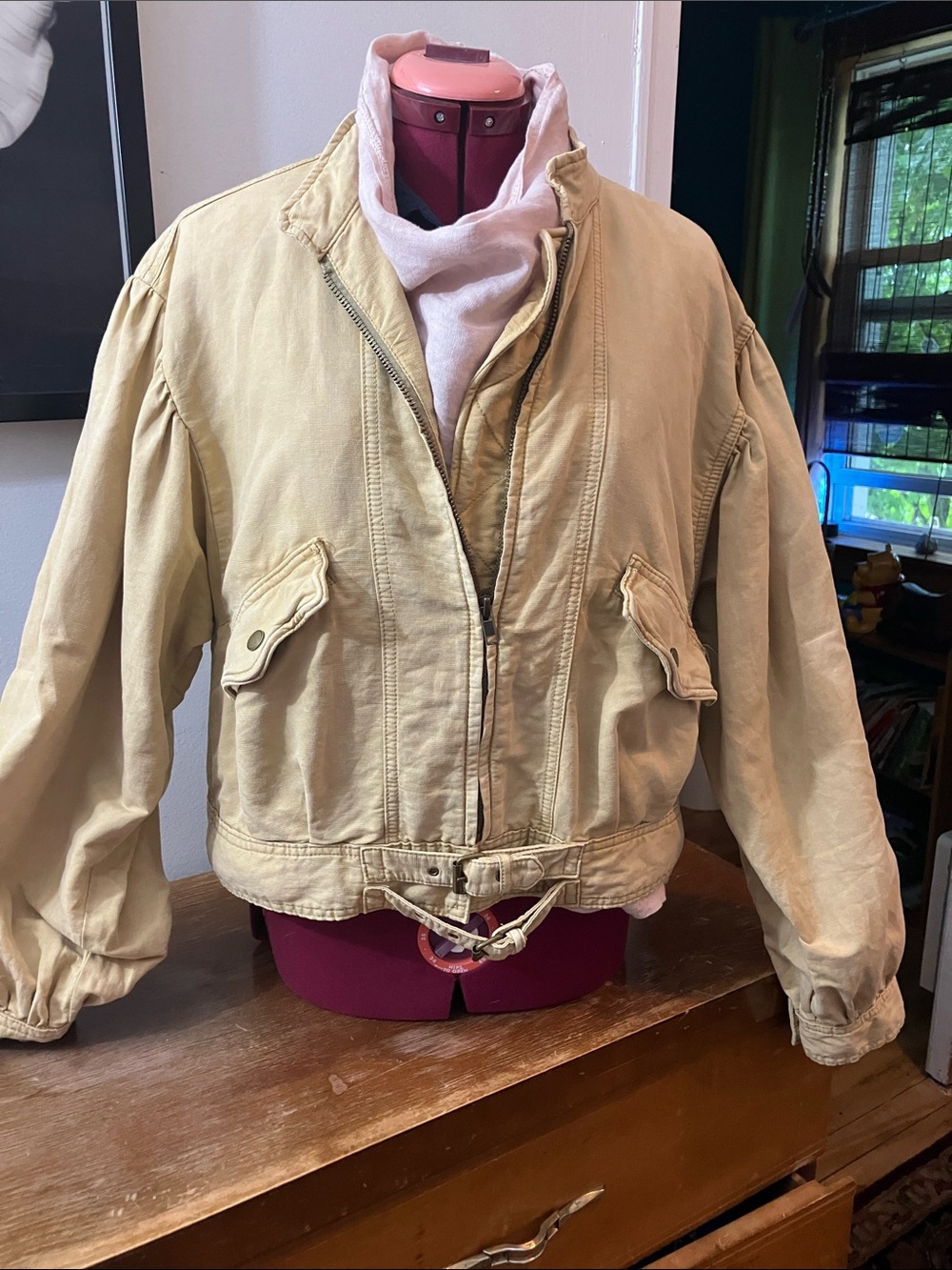 Free People Women's Tan Cotton Bomber Jacket Small